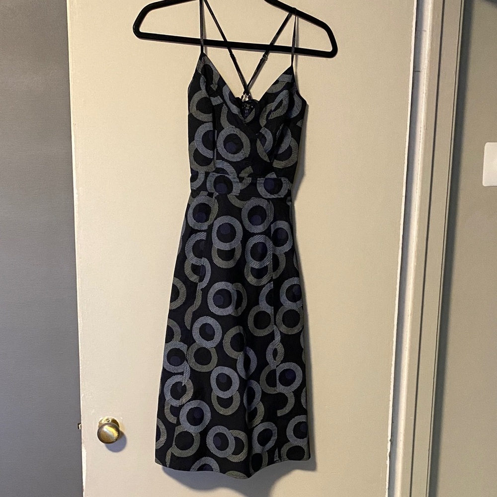 Talbots Black and Blue Circle Pattern Midi Dress